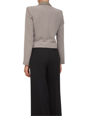 Giacca cropped monopetto Armani Exchange in misto viscosa grigia con rever a contrasto in DONNA