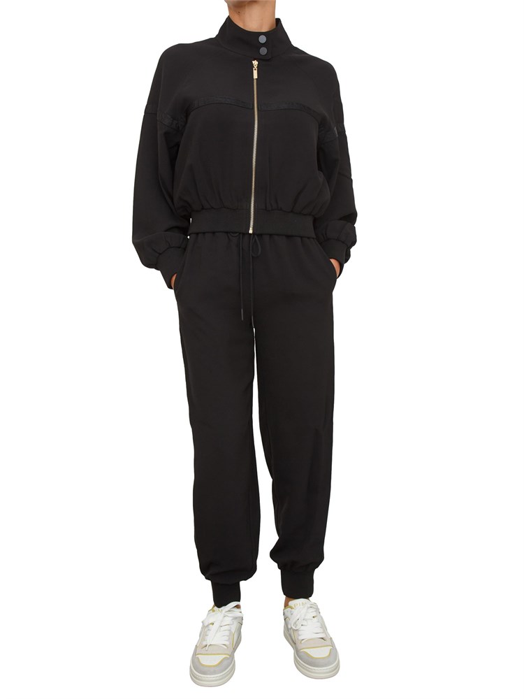 Tuta sportiva Twinset felpa e pantalone in scuba nero con inserto logo