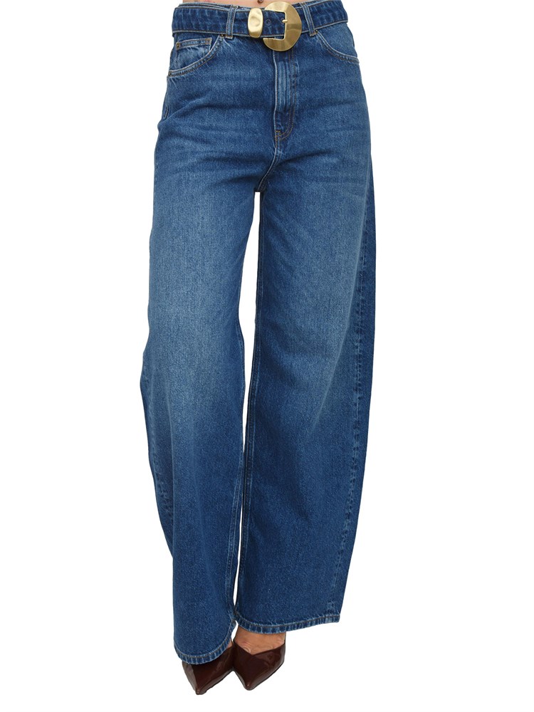 Jeans ampi Twinset in denim medio con cintura e maxi fibbia