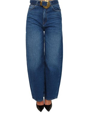Jeans ampi Twinset in denim medio con cintura e maxi fibbia in DONNA