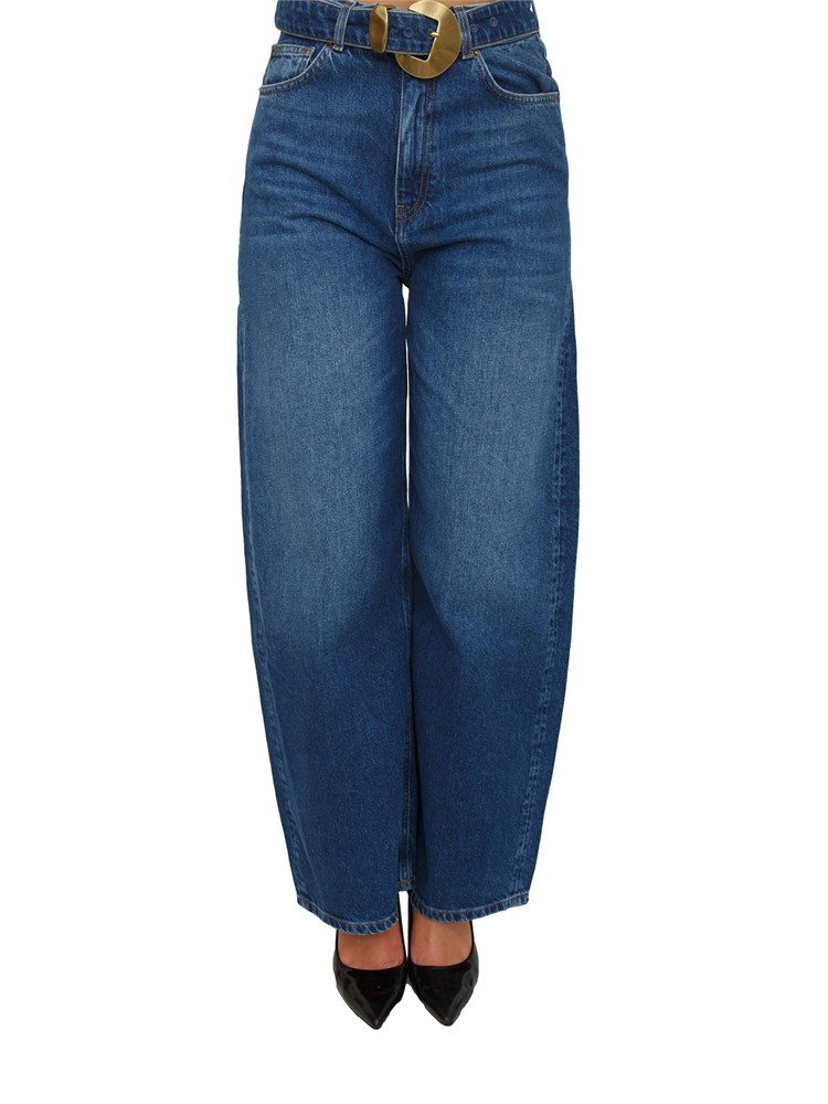 Jeans ampi Twinset in denim medio con cintura e maxi fibbia