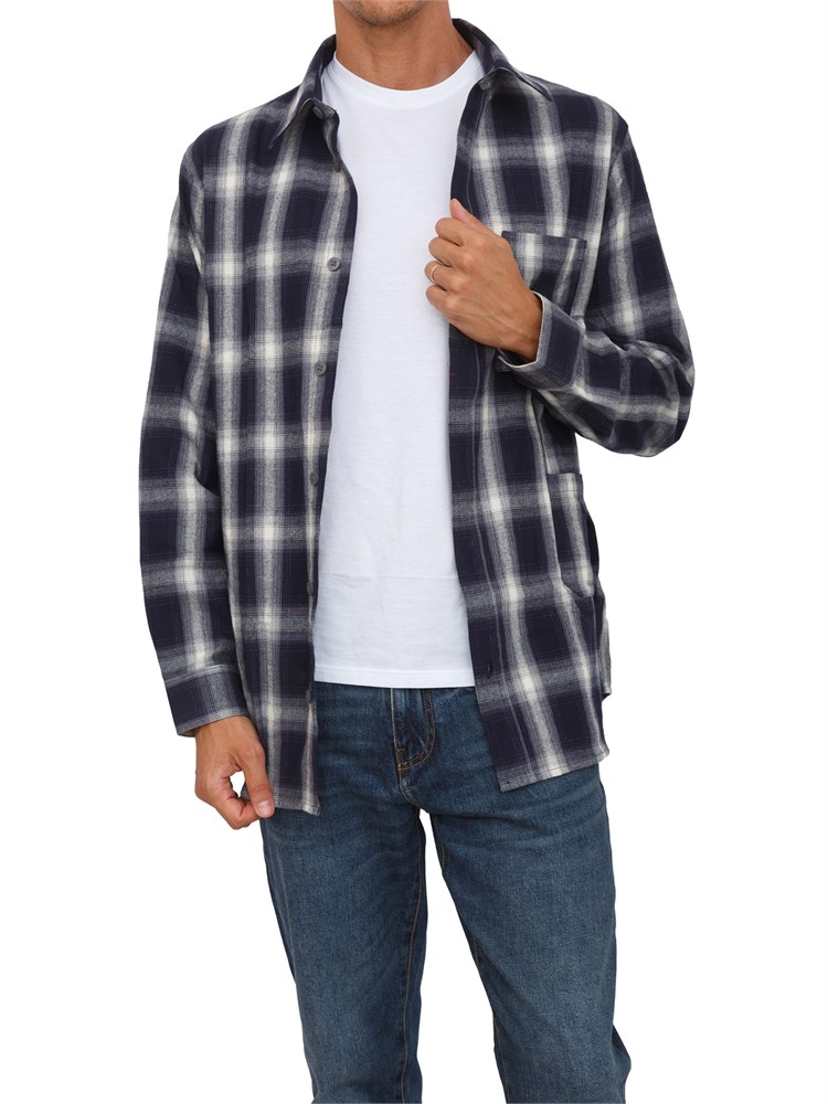 Camicia Armani Exchange regular fit in cotone spazzolato con fantasia check blu