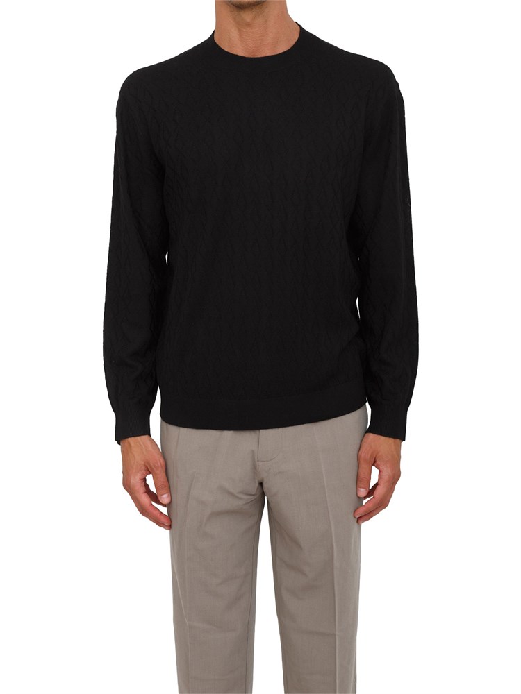 Maglione girocollo nero Armani Exchange lavorazione a onde