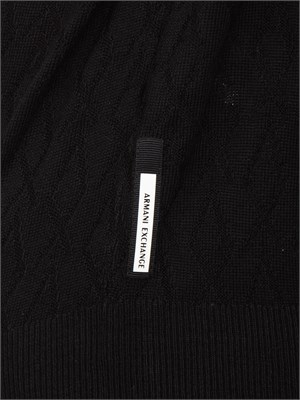 Maglione girocollo nero Armani Exchange lavorazione a onde in UOMO