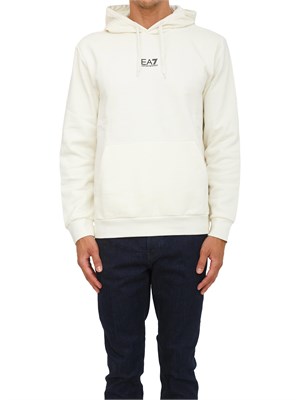 Felpa avorio EA7 con cappuccio Core Identity in misto cotone in UOMO