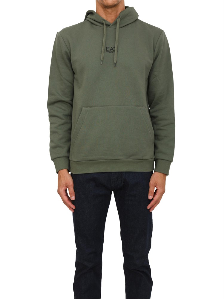Felpa verde EA7 con cappuccio Core Identity in misto cotone