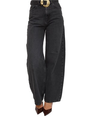 Jeans Twinset in denim nero con cintura e maxi fibbia su vita in DONNA