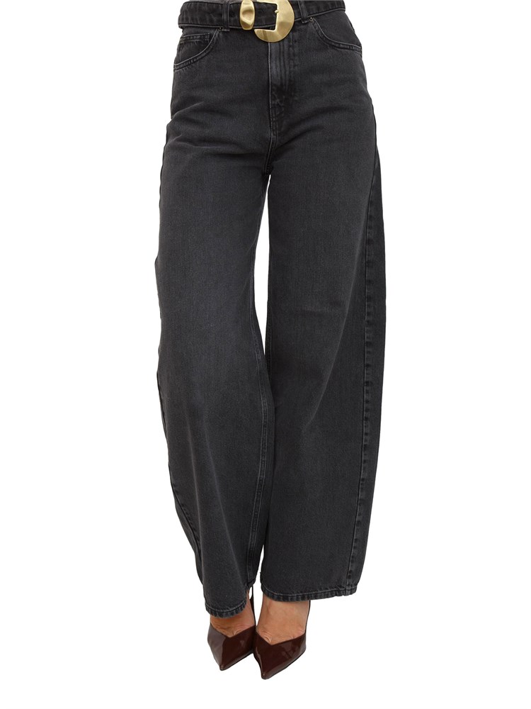 Jeans Twinset in denim nero con cintura e maxi fibbia su vita