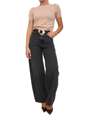 Jeans Twinset in denim nero con cintura e maxi fibbia su vita in DONNA