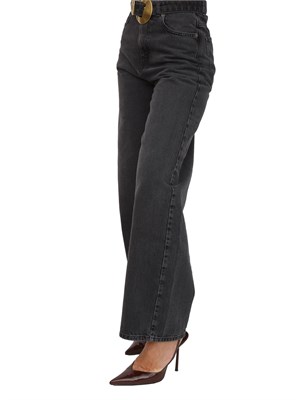 Jeans Twinset in denim nero con cintura e maxi fibbia su vita in DONNA