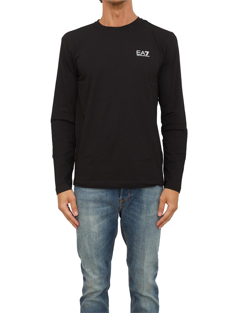 T-shirt nero Ea7 a maniche lunghe in jersey stretch