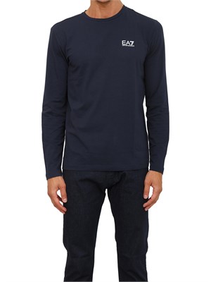 T-shirt blu Ea7 a maniche lunghe in jersey stretch in UOMO