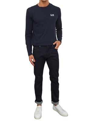 T-shirt blu Ea7 a maniche lunghe in jersey stretch in UOMO
