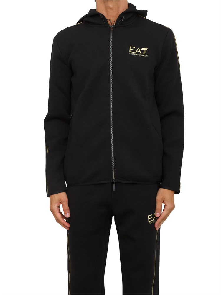 Felpa con cappuccio nero EA7 Gold Label in misto viscosa