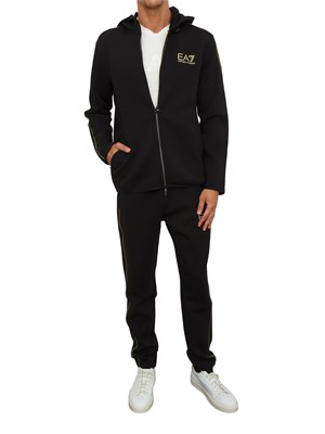Felpa con cappuccio nero EA7 Gold Label in misto viscosa in UOMO