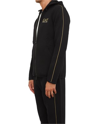 Felpa con cappuccio nero EA7 Gold Label in misto viscosa in UOMO