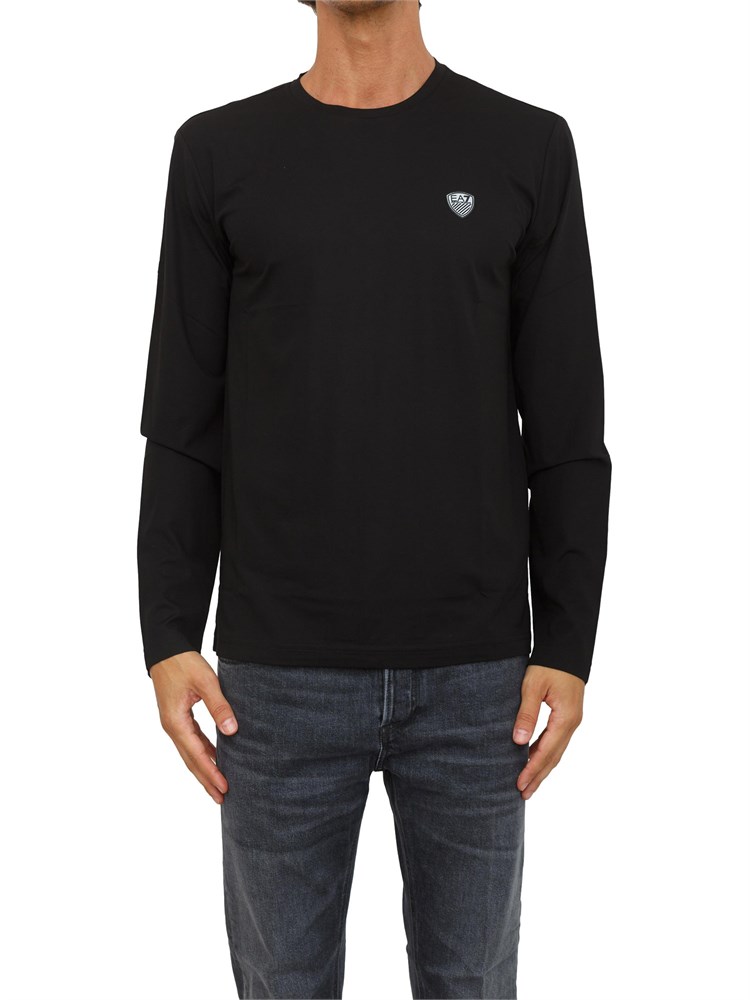 T-shirt nero Ea7 a maniche lunghe in jersey stretch
