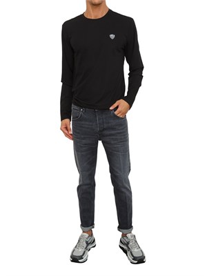 T-shirt nero Ea7 a maniche lunghe in jersey stretch in UOMO