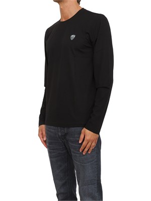 T-shirt nero Ea7 a maniche lunghe in jersey stretch in UOMO
