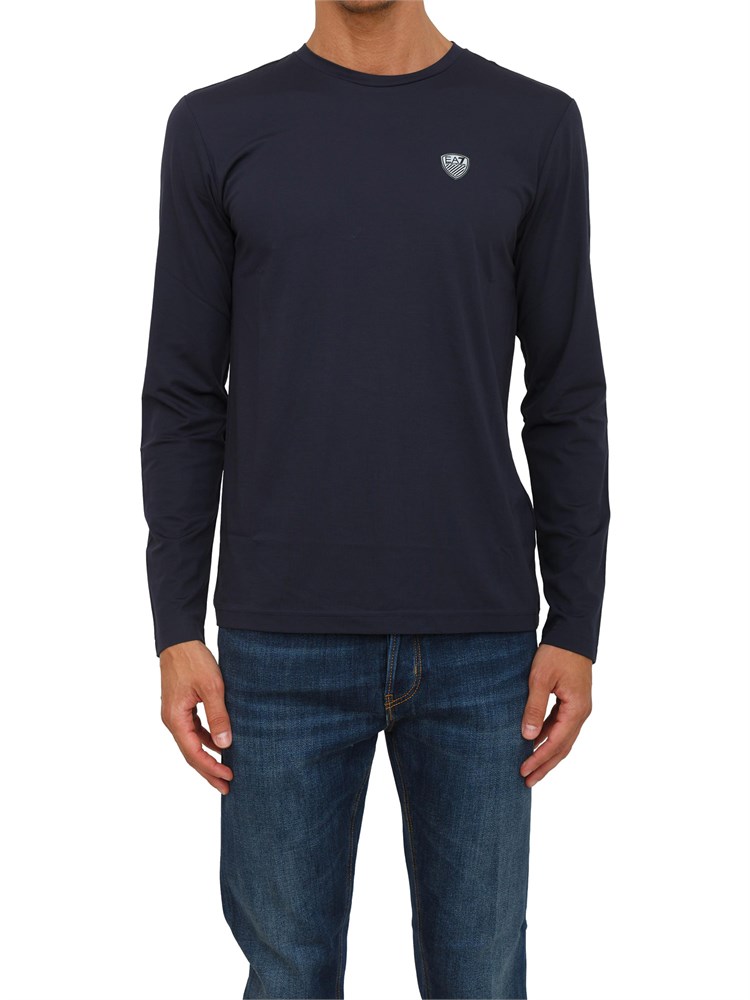 T-shirt blu Ea7 a maniche lunghe in jersey stretch