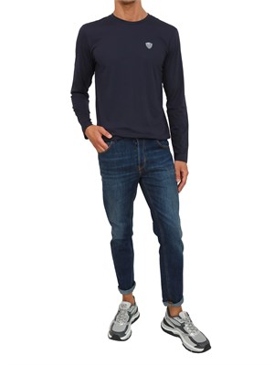 T-shirt blu Ea7 a maniche lunghe in jersey stretch in UOMO