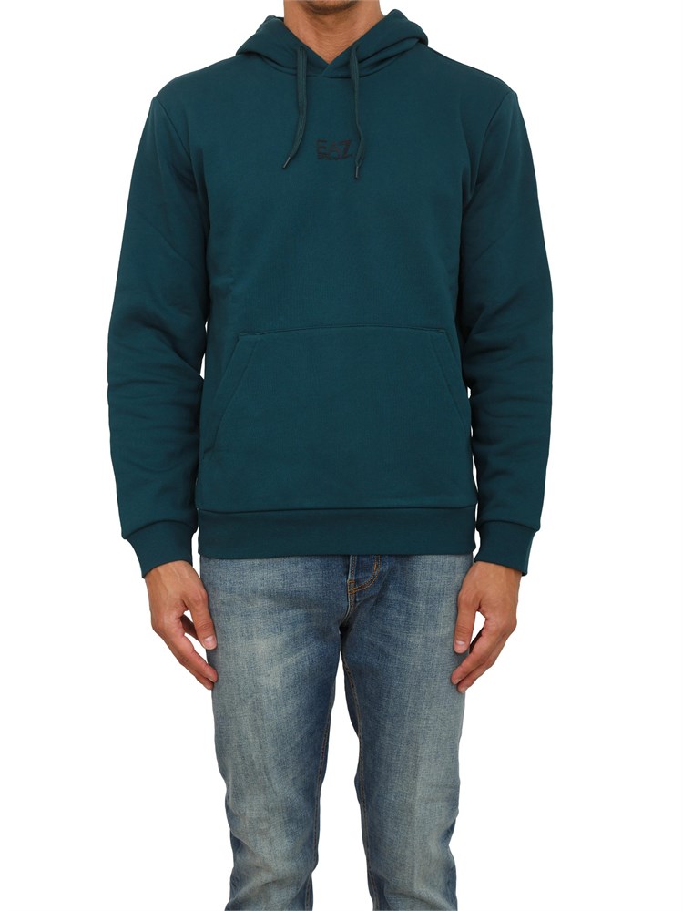 Felpa verde petrolio EA7 con cappuccio Core Identity in misto cotone