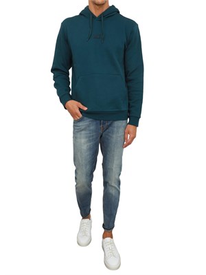 Felpa verde petrolio EA7 con cappuccio Core Identity in misto cotone in UOMO