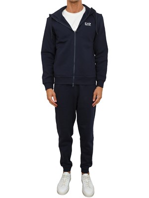 Tuta sportiva blu EA7 con cappuccio Core Identity in misto cotone in UOMO