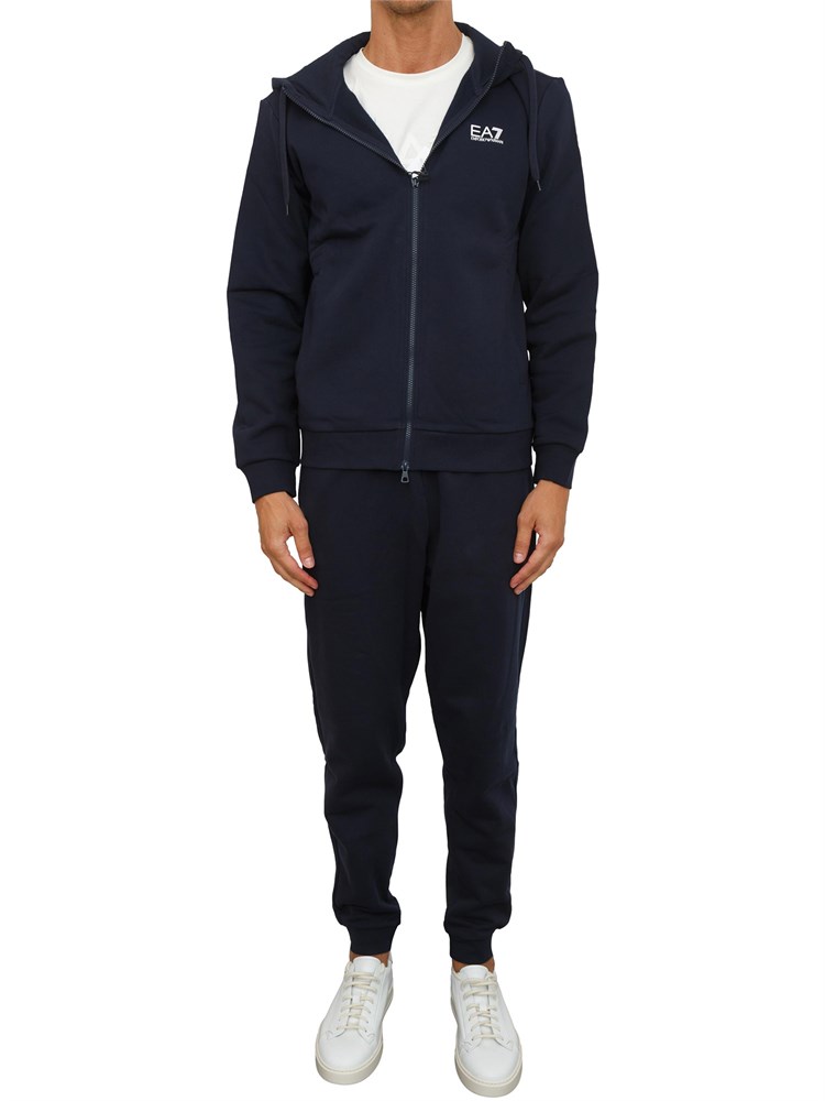 Tuta sportiva blu EA7 con cappuccio Core Identity in misto cotone