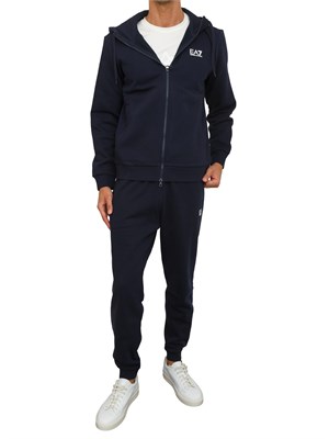Tuta sportiva blu EA7 con cappuccio Core Identity in misto cotone in UOMO