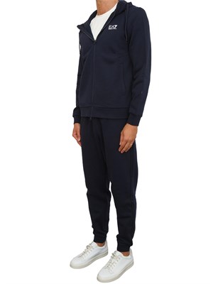 Tuta sportiva blu EA7 con cappuccio Core Identity in misto cotone in UOMO