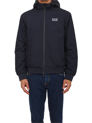 Bomber blu EA7 con cappuccio Core Identity in tessuto tecnico in UOMO