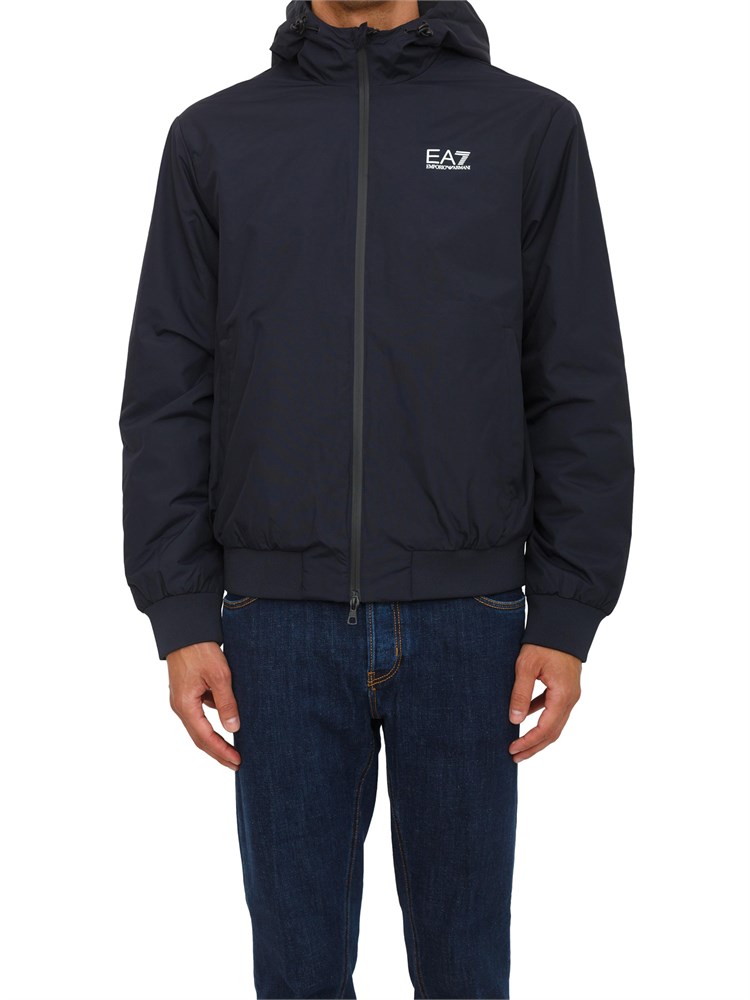 Bomber blu EA7 con cappuccio Core Identity in tessuto tecnico