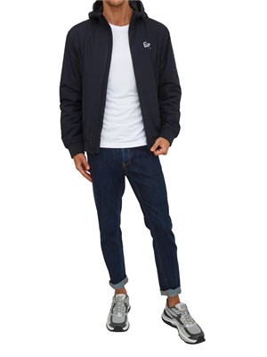 Bomber blu EA7 con cappuccio Core Identity in tessuto tecnico in UOMO