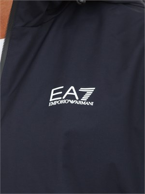 Bomber blu EA7 con cappuccio Core Identity in tessuto tecnico in UOMO