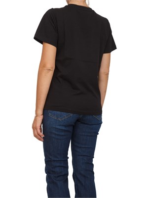 T-shirt Twinset in jersey di cotone nero con placchetta Oval T strass in DONNA