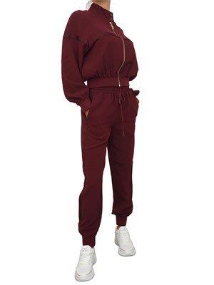 Tuta sportiva Twinset felpa e pantalone in scuba bordeaux con inserto logo in DONNA