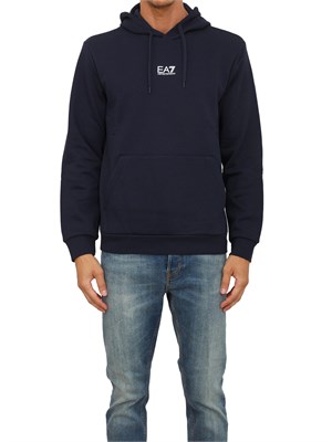 Felpa blu EA7 con cappuccio Core Identity in misto cotone in UOMO