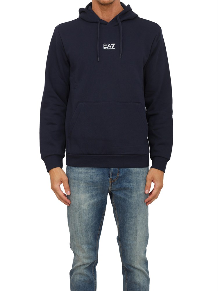 Felpa blu EA7 con cappuccio Core Identity in misto cotone