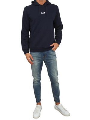 Felpa blu EA7 con cappuccio Core Identity in misto cotone in UOMO
