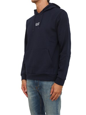 Felpa blu EA7 con cappuccio Core Identity in misto cotone in UOMO