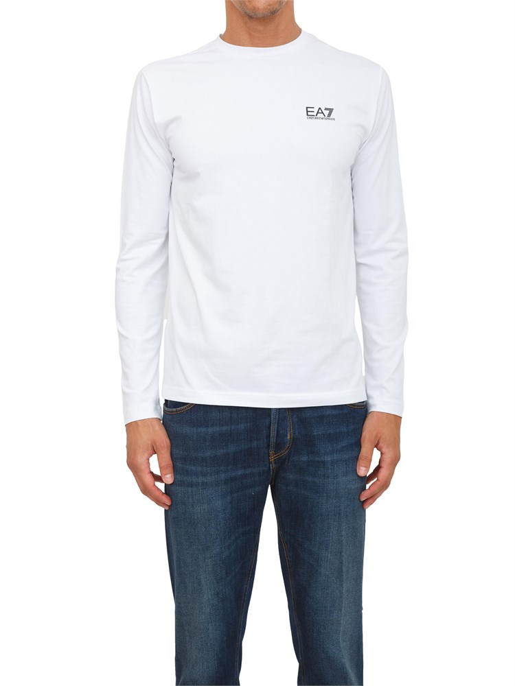 T-shirt bianco Ea7 a maniche lunghe in jersey stretch