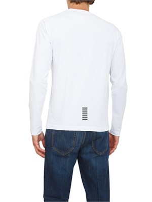 T-shirt bianco Ea7 a maniche lunghe in jersey stretch in UOMO