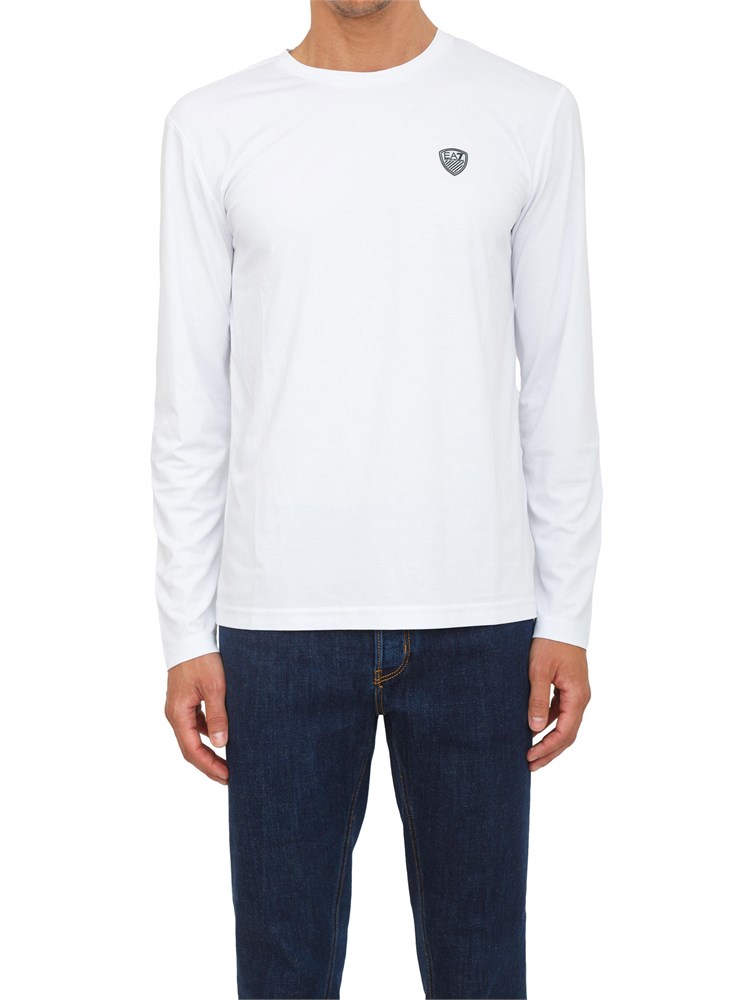 T-shirt bianco Ea7 a maniche lunghe in jersey stretch