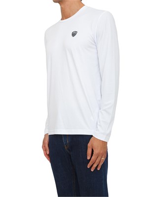 T-shirt bianco Ea7 a maniche lunghe in jersey stretch in UOMO
