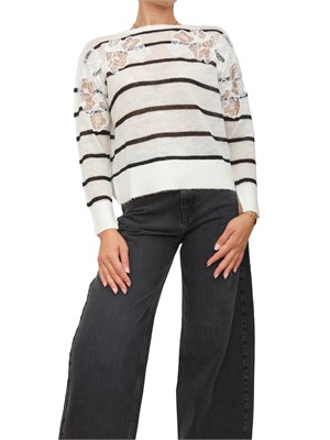 Maglia Twinset in misto mohair bianco e nero con pizzo e spacchi in DONNA