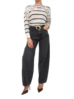 Maglia Twinset in misto mohair bianco e nero con pizzo e spacchi in DONNA