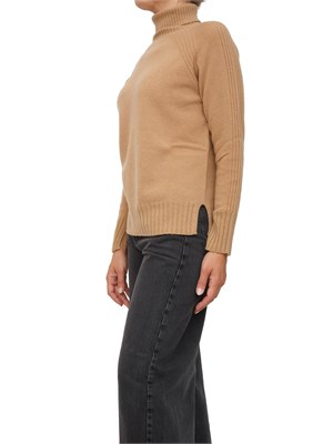 Maglia collo alto Twinset in misto cashmere cammello con bordi lurex in DONNA