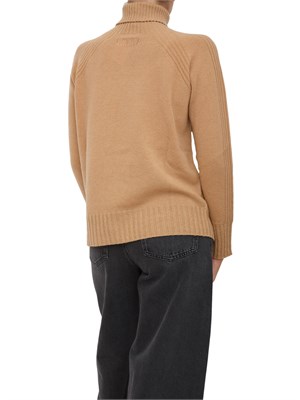 Maglia collo alto Twinset in misto cashmere cammello con bordi lurex in DONNA