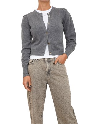 Cardigan Twinset in misto mohair grigio con bottoni logo oro in DONNA